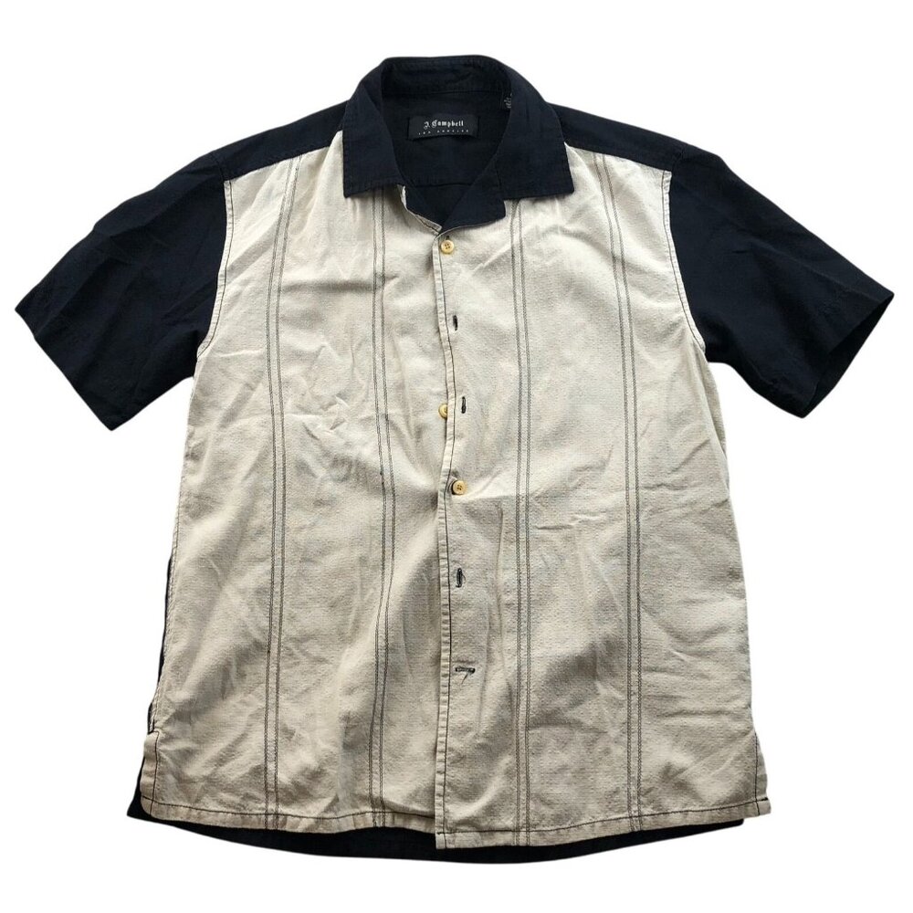 J. Campbell Mens Shirt Medium Short Sleeve Silk Blend Button-Up Casual Beige